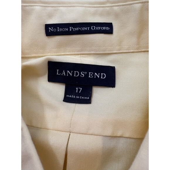Lands End Mens Sz 17 Yellow No Iron Pinpoint Oxford Short Sleeve Cotton Shirt - Picture 2 of 7